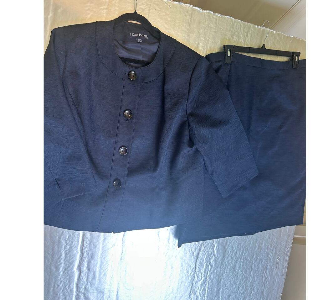 Evan-Picone 18W Navy Textured Skirt Suit Set Career Office